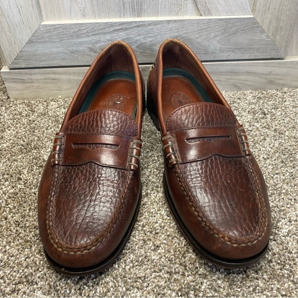 - H.S. Trask Brown Leather Color Block Moc Toe Slip-On Penny Loafer Shoes 9 - Picture 1 of 12